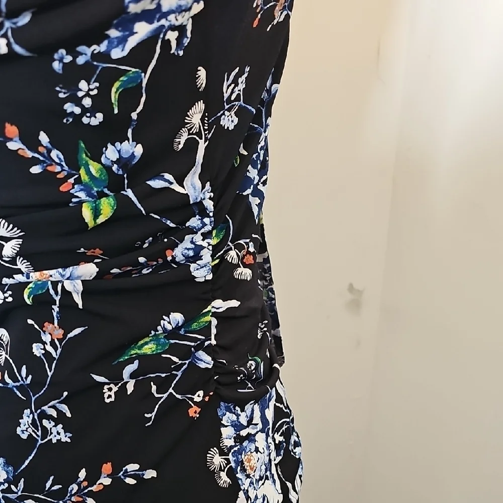 WHBM Floral Sleeveless Top - Black and Blue